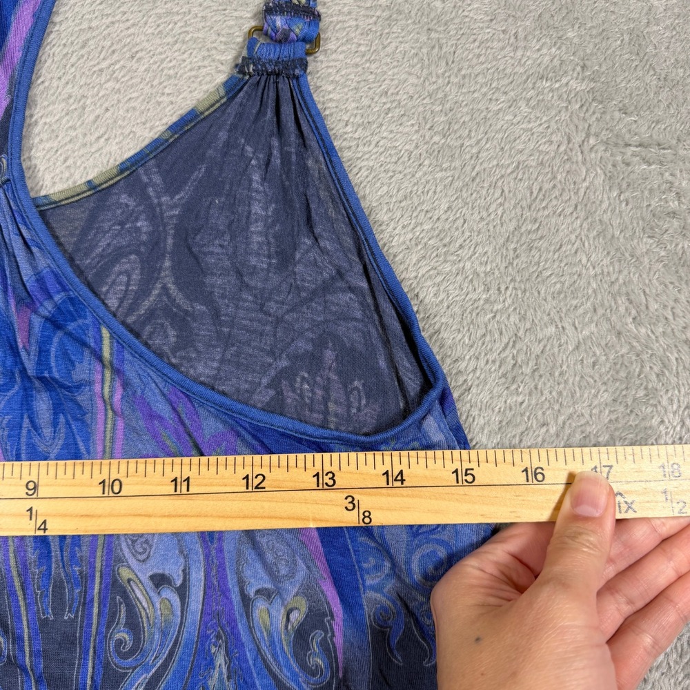 Free People Tank Top Womens XS Blue Floral Paisley Braided Strap Racerback - Picture 6 of 8